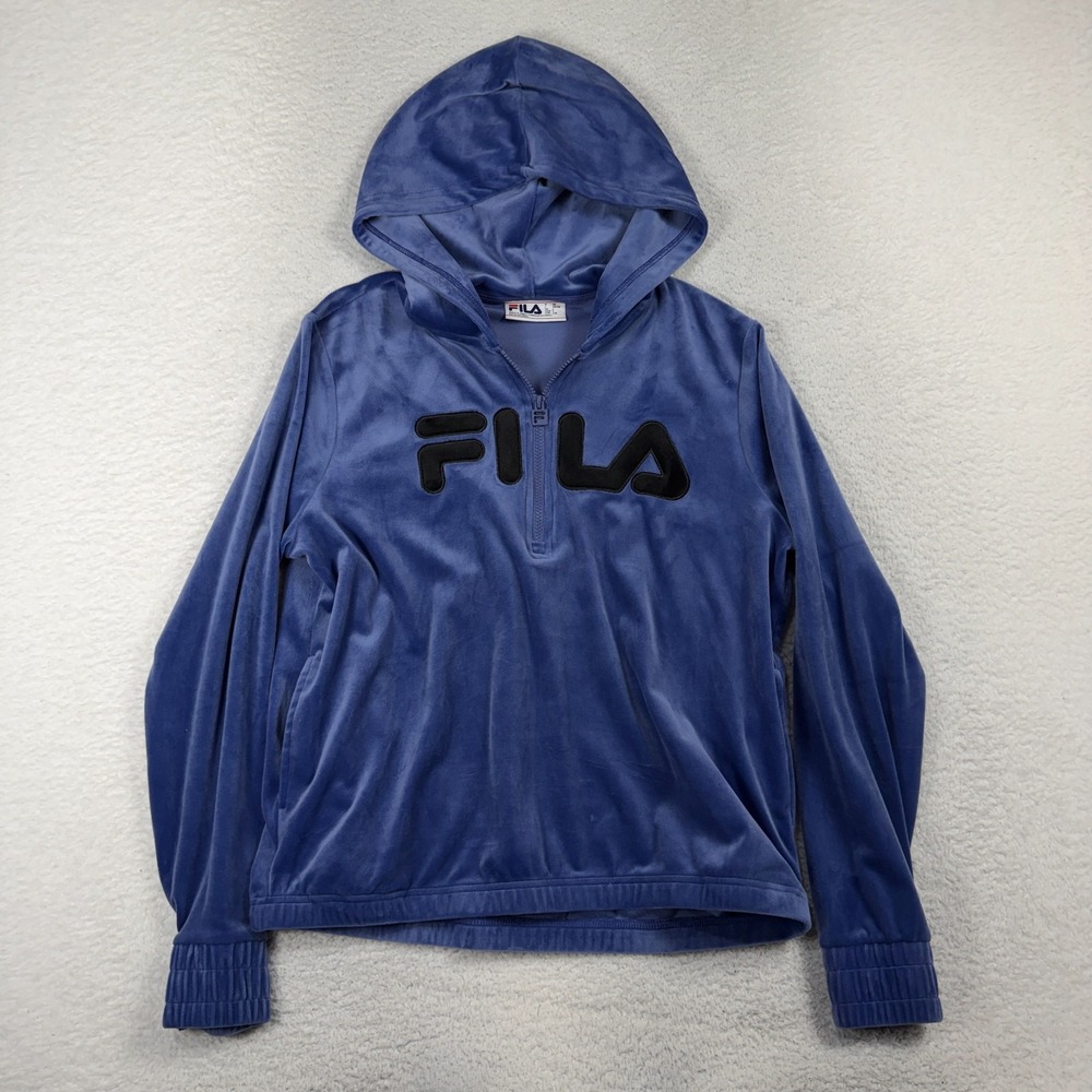 Vintage Fila Velour Track Jacket Womens Large Velvet Blue 1/4 Zip Y2K Retro